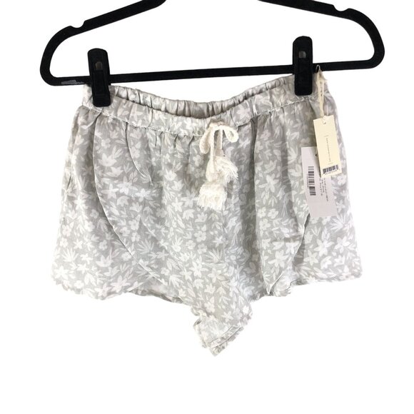 Rylee + Cru Womens Ditsy Scallop Shorts Linen Blend Drawstring Floral Gray M - Picture 1 of 5